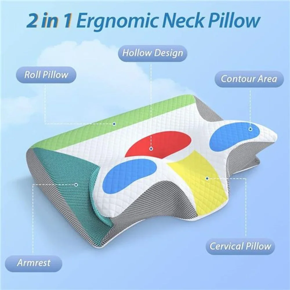 Memory Foam 2 in 1 Ergonomic Contour Orthopedic Pillow for Neck Pain